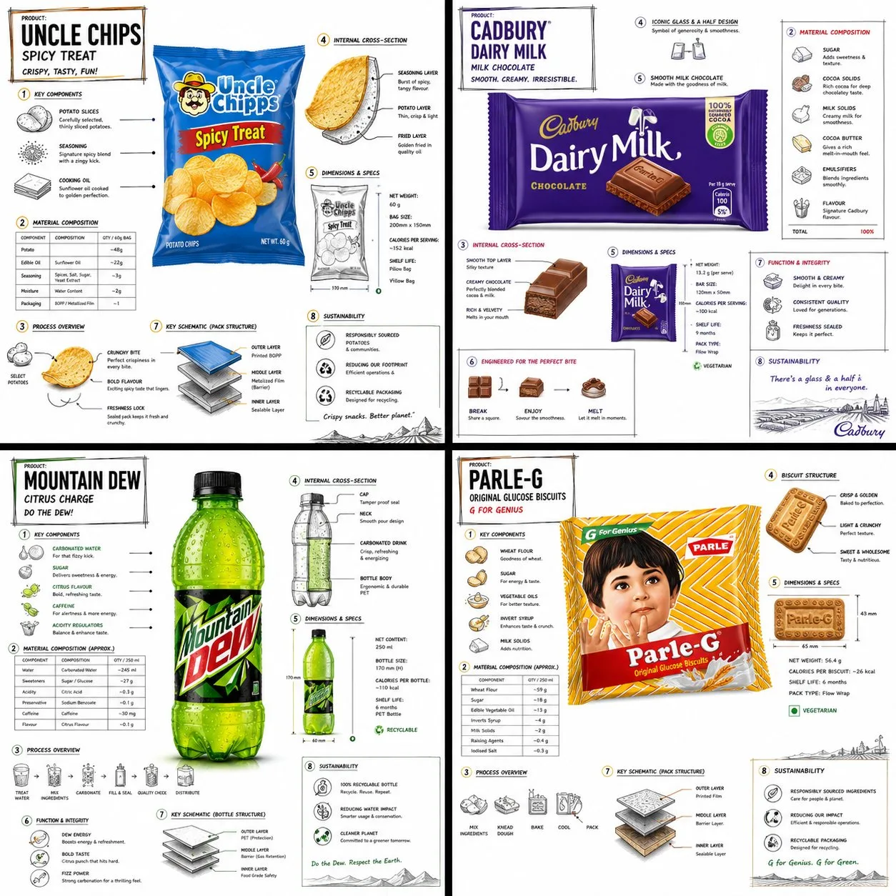 Minimalist snack packaging technical blueprint poster — After