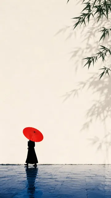 Oriental zen minimalist red umbrella poster
