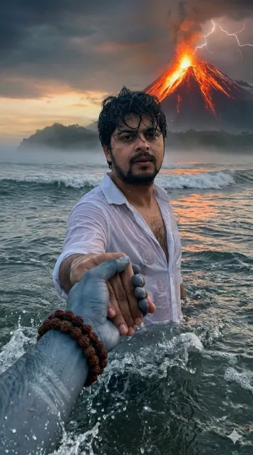 Shiva guiding through stormy volcano
