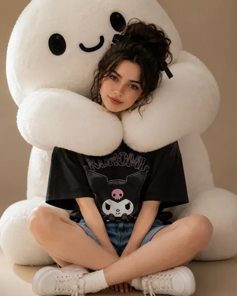 Ultra realistic woman giant plush portrait