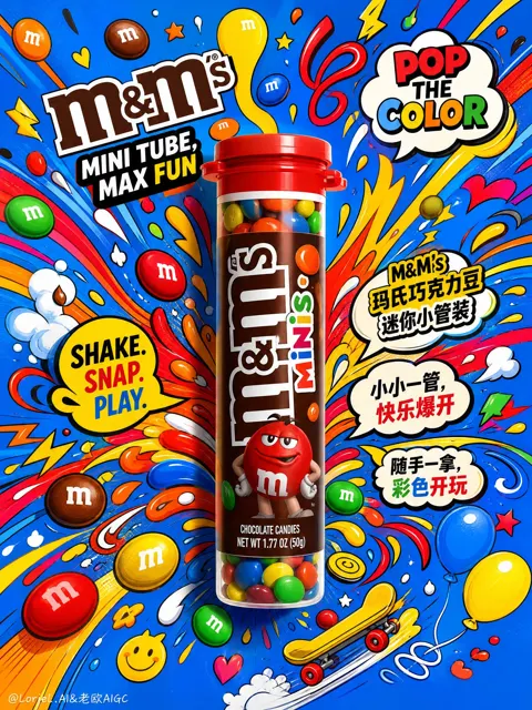 M and ms mini tube vibrant commercial poster