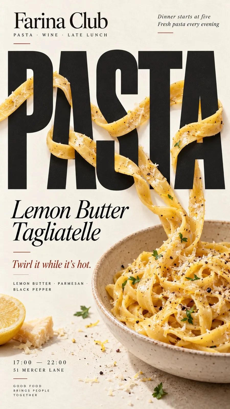 Food editorial poster typography design prompt — After