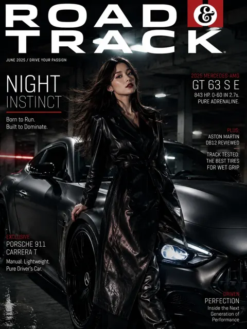 Ultra realistic automotive magazine cover korean woman luxury sports car