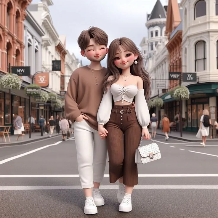 Dreamy pastel couple stroll — After
