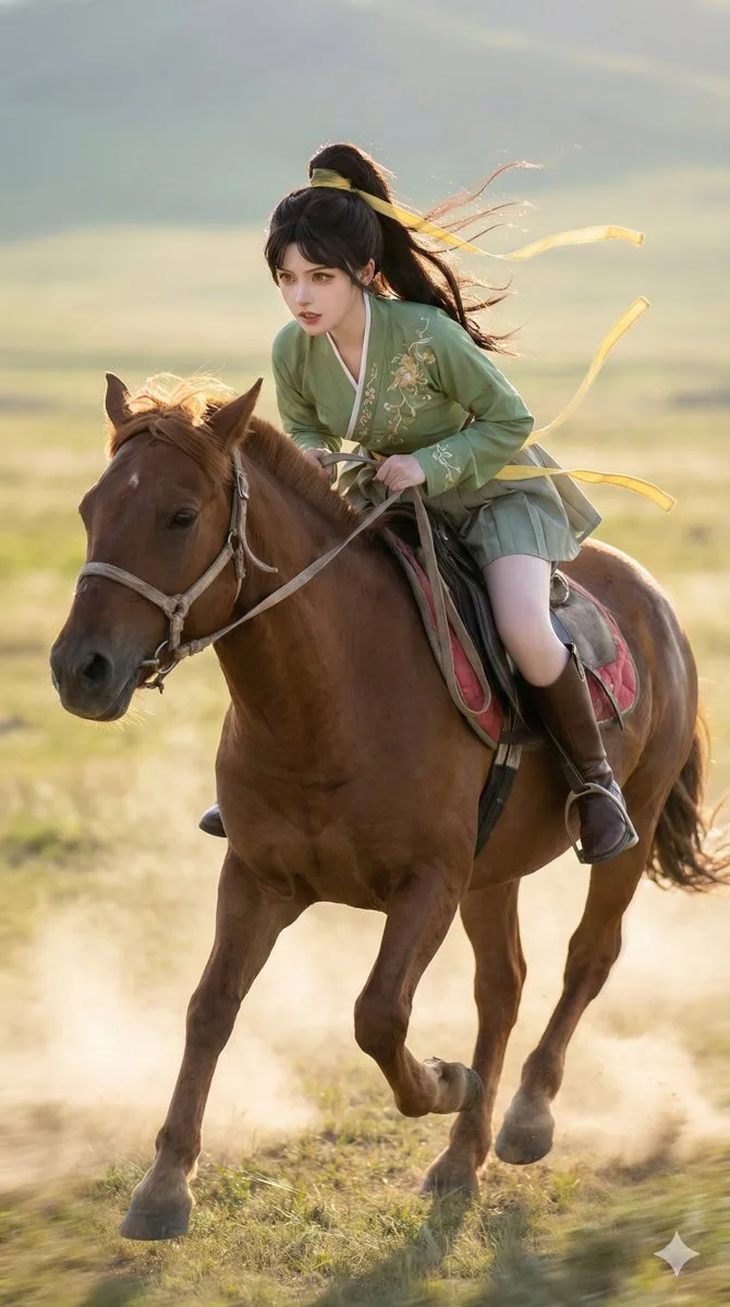 Hanfu girl galloping prairie — Sonra