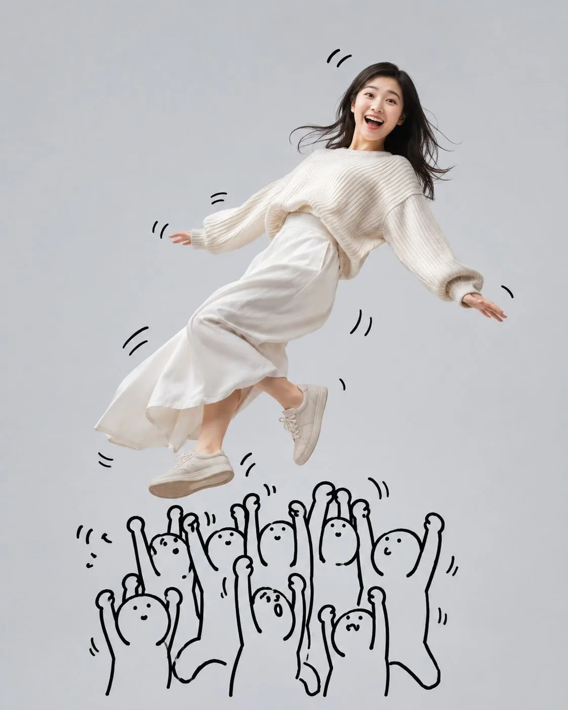 Ultra realistic floating girl with graffiti doodles — After