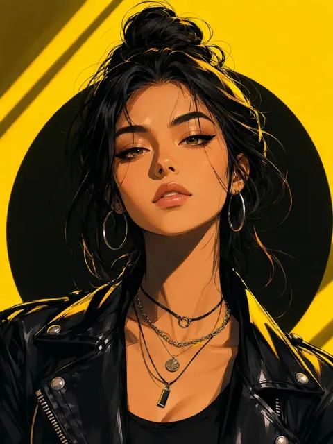 Semi realistic neon yellow japanese digital art illustration