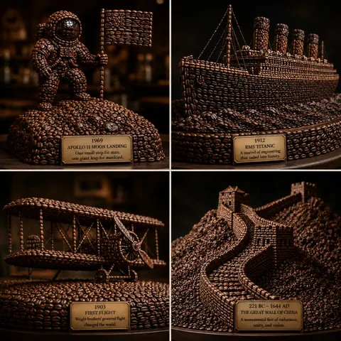 Coffee bean sculpture human achievements
