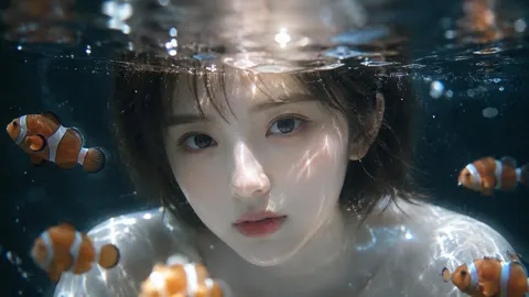 Immersive refraction japanese girl goldfish