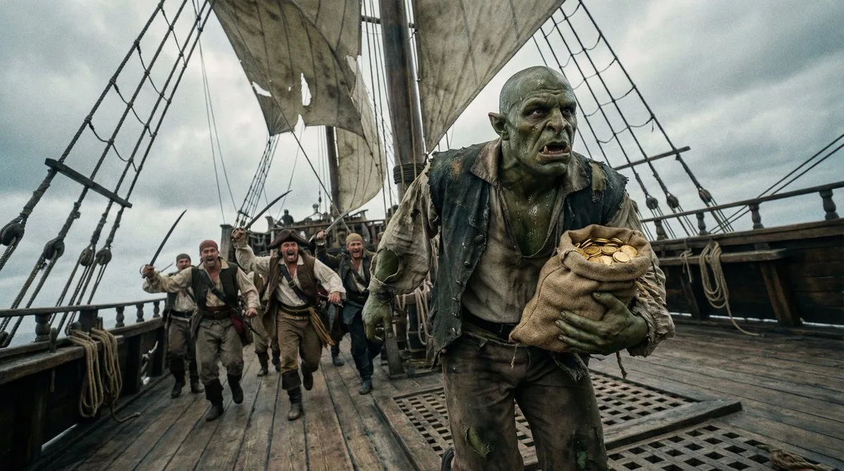 Orc jumps sea monster — After