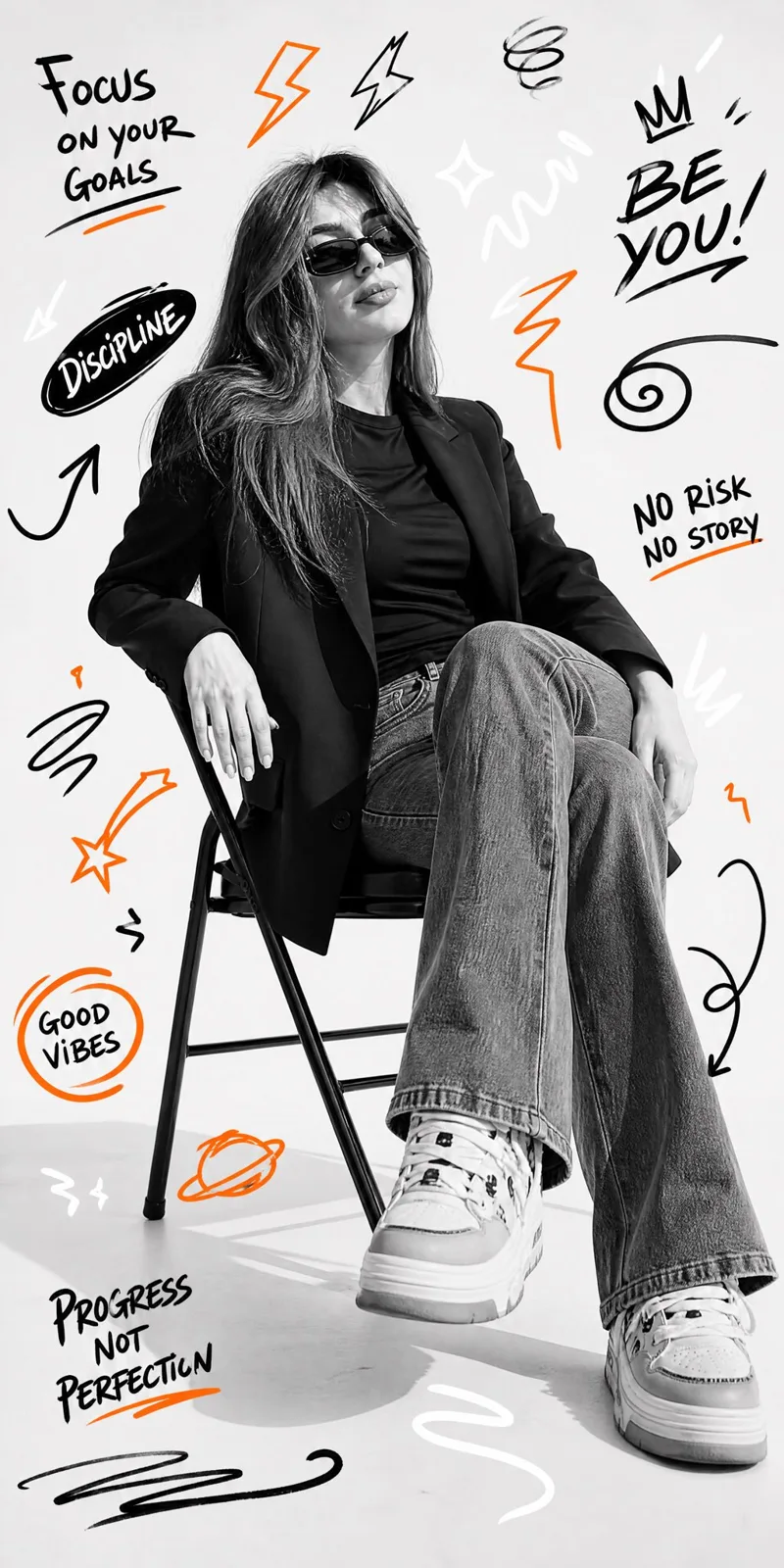 Ultra realistic black and white studio portrait doodle graffiti — Sonra
