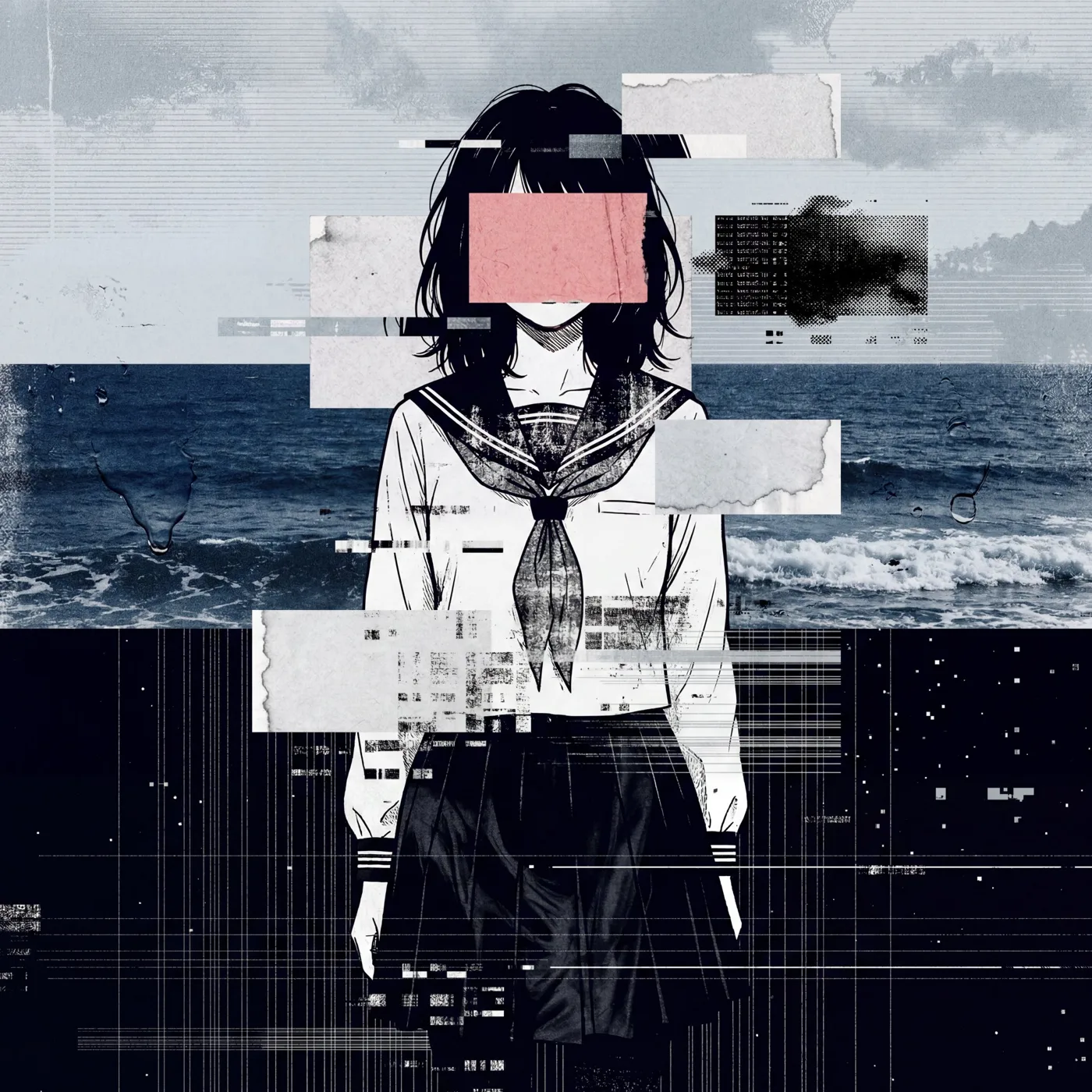 Cyber glitch manga girl digital collage prompt — After