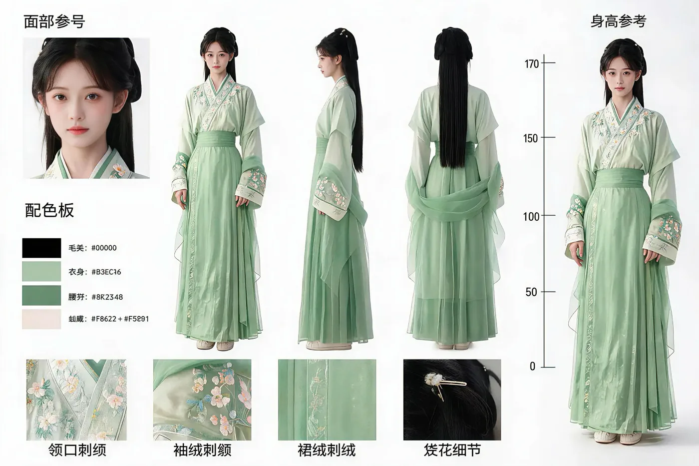 Hyper realistic chinese style character orthographic view sheet — After