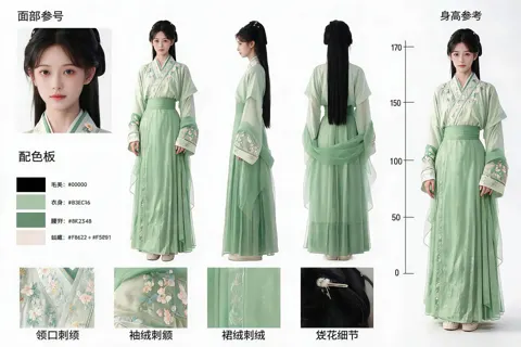 Hyper realistic chinese style character orthographic view sheet
