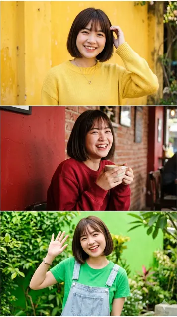 Vertical triplet portrait east asian woman