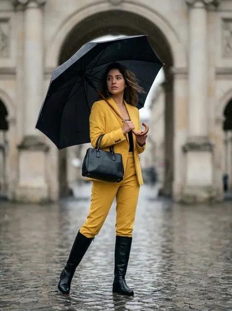 Rainy yellow suit elegance