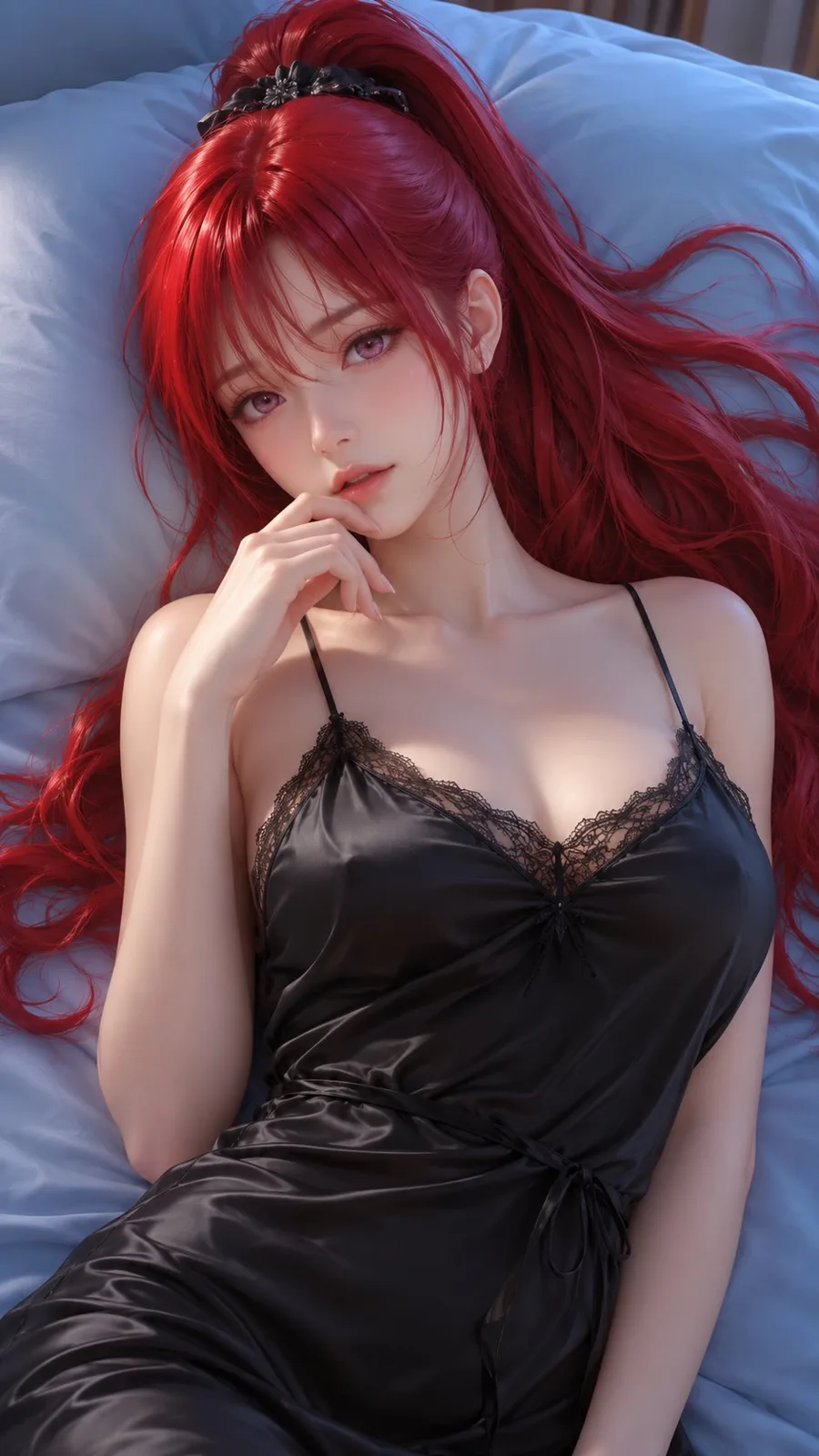 Adult female red hair satin nightgown 3d render — Sonra