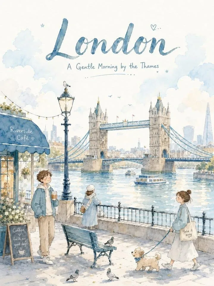 Soft watercolor city postcard poster prompt — After