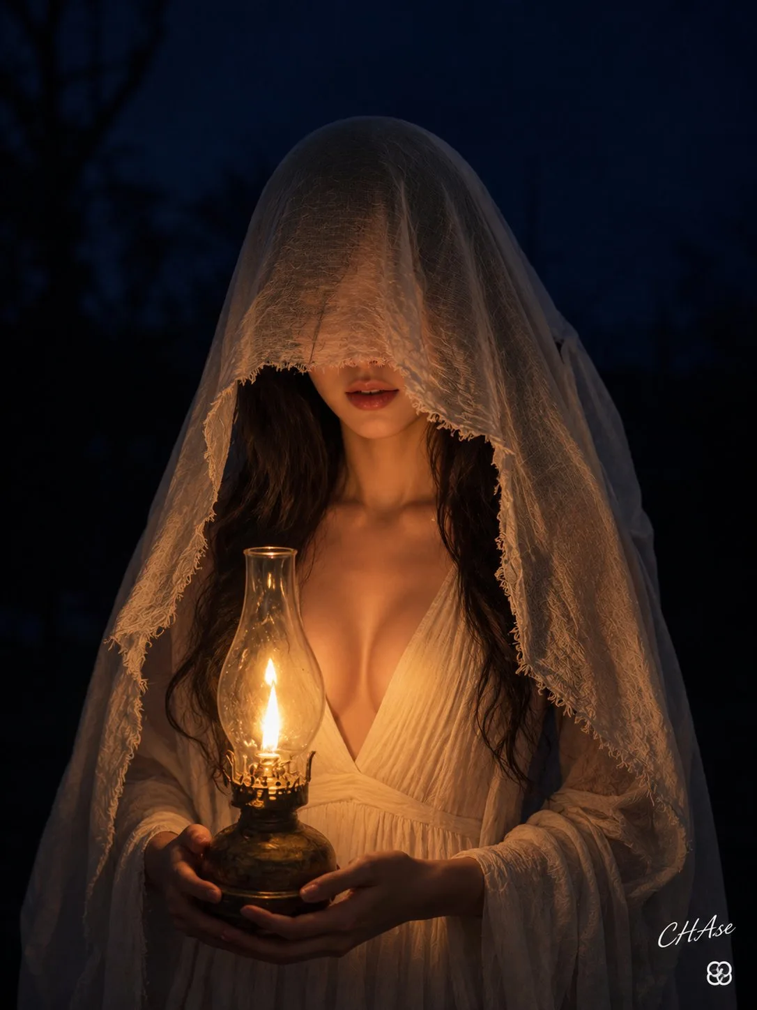 Gothic fantasy mysterious veil lamp portrait — Sonra