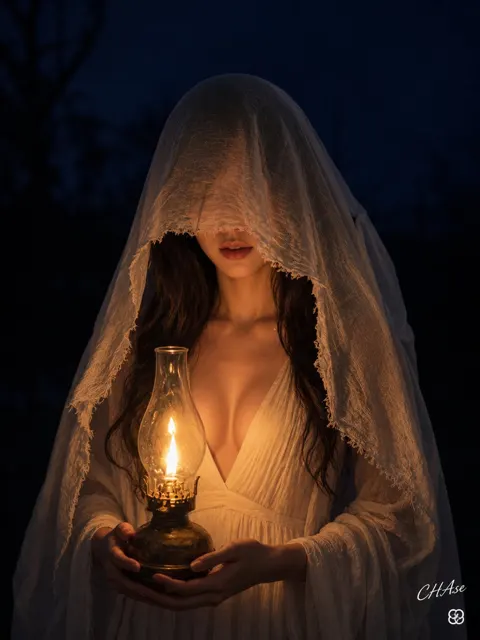 Gothic fantasy mysterious veil lamp portrait