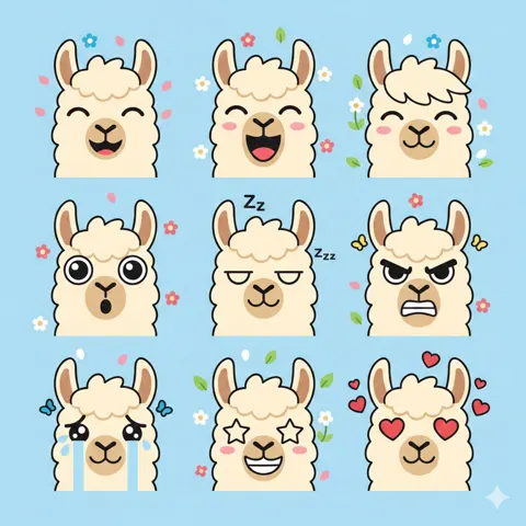 Flat vector llama emoji