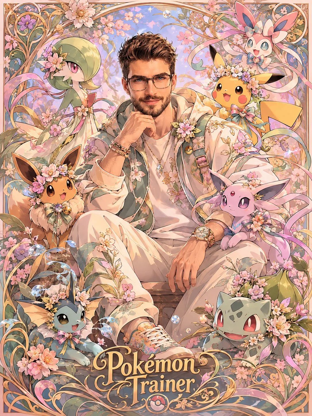 Art nouveau pokemon trainer anime style — Sonra