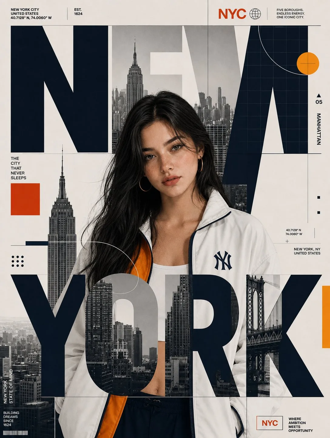 Editorial city poster typography overlay — Sonra