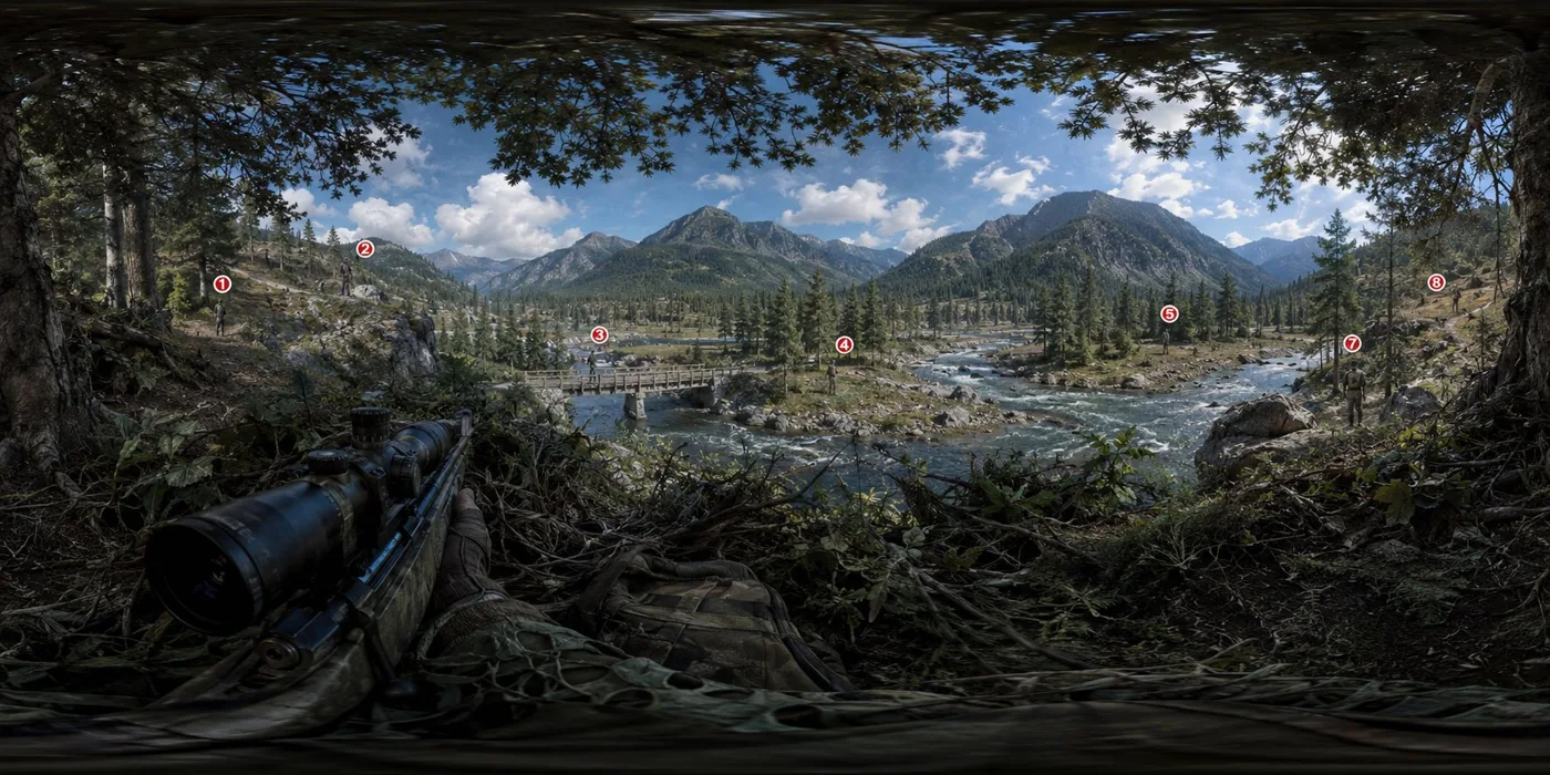 Sniper pov forest panorama targets — After