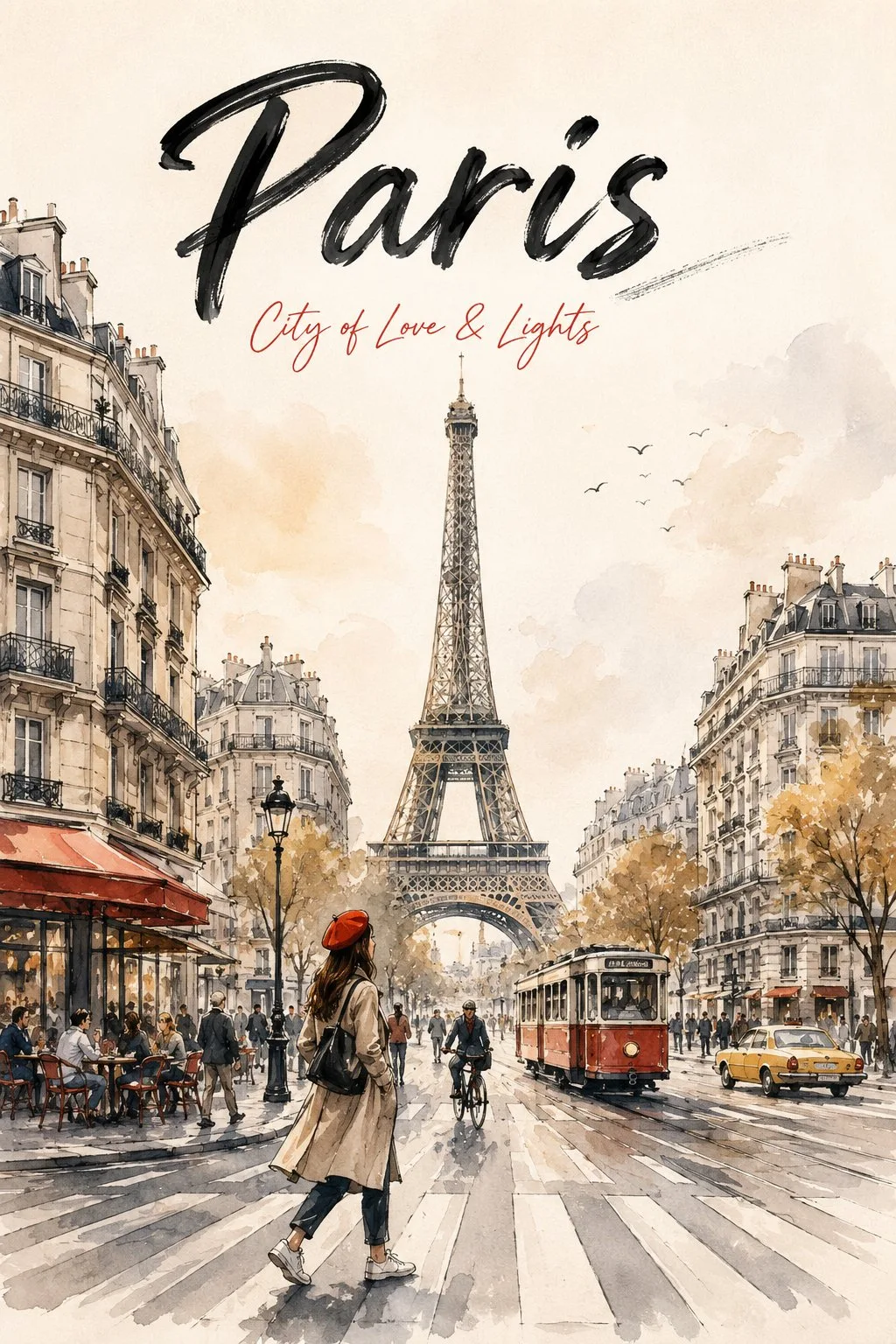 Modern urban sketch watercolor travel poster — Sonra