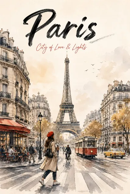 Modern urban sketch watercolor travel poster