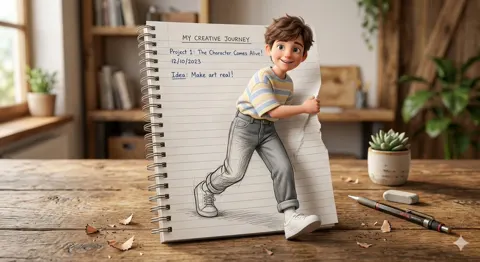 Creative illusion sketch boy