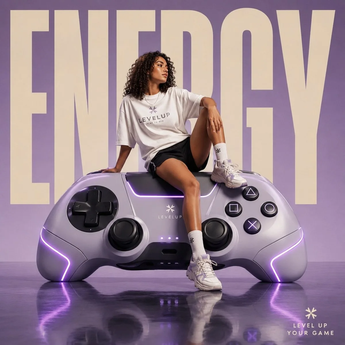 Girl on giant gaming controller fashion poster — Sonra
