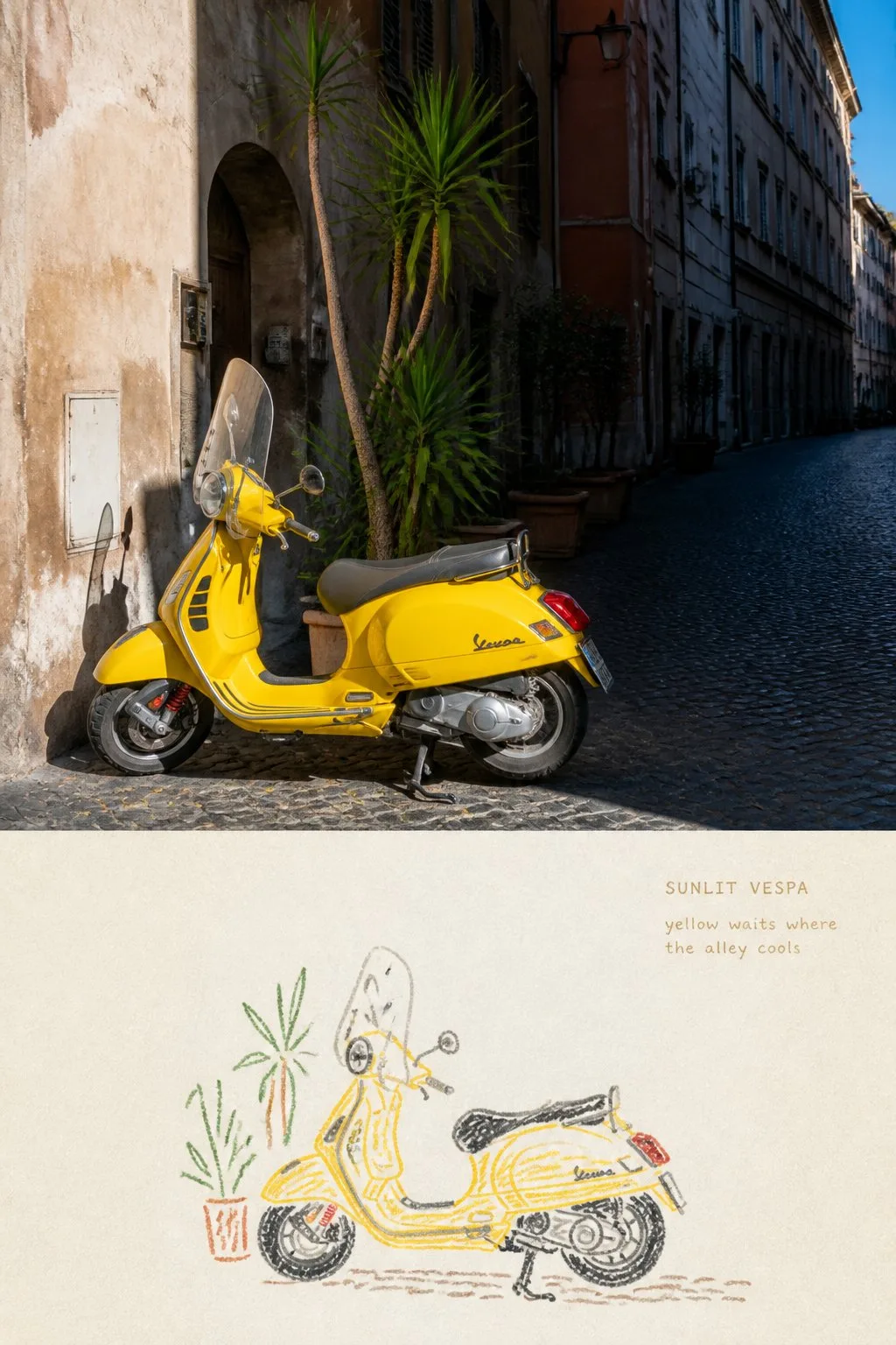 Naive oil pastel travel line sketch — Sonra