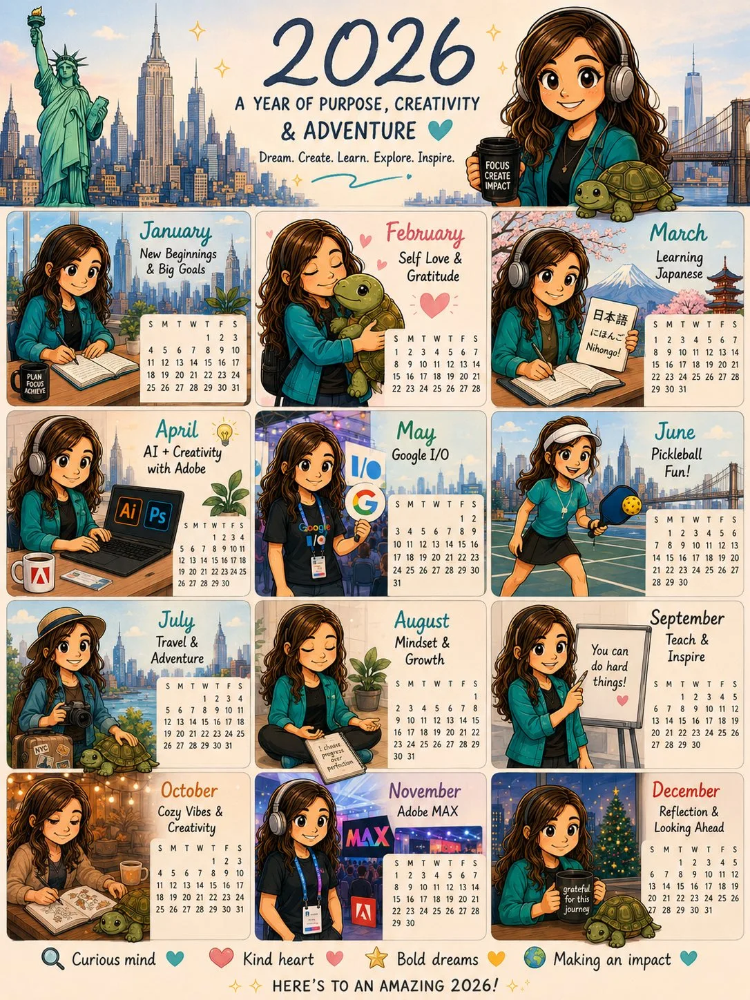 Cute cartoon personal 12 month calendar — Sonra