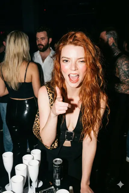 Nightclub redhead finger gun
