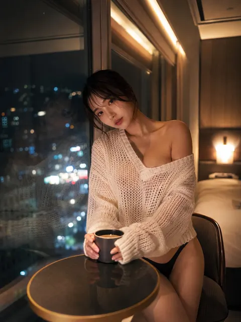 Japanese style woman luxury hotel window