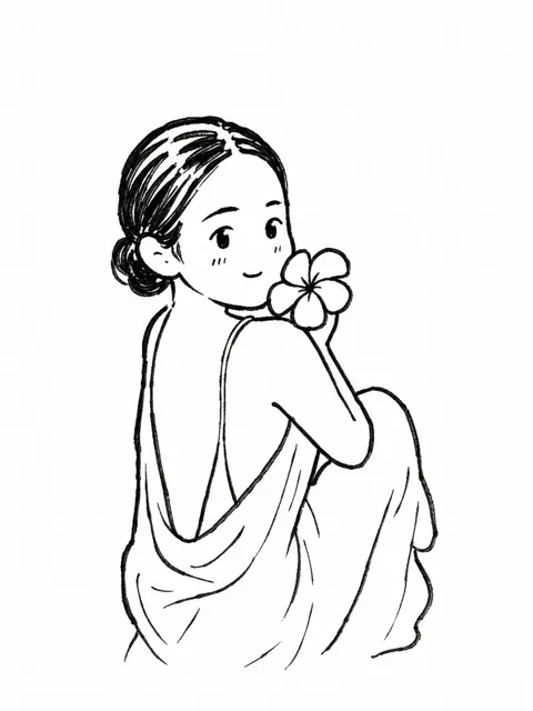 Cute black and white hand drawn chibi doodle illustration
