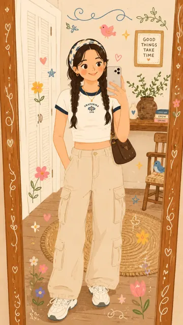 Whimsical folk doodle flat illustration