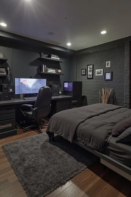 Dark modern gaming bedroom