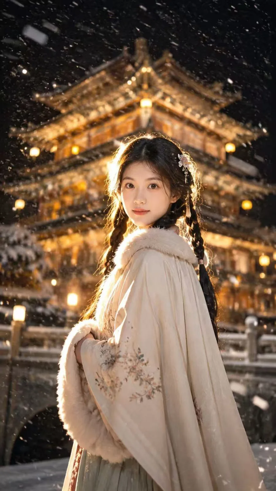 Cinematic winter east asian temple portrait — After