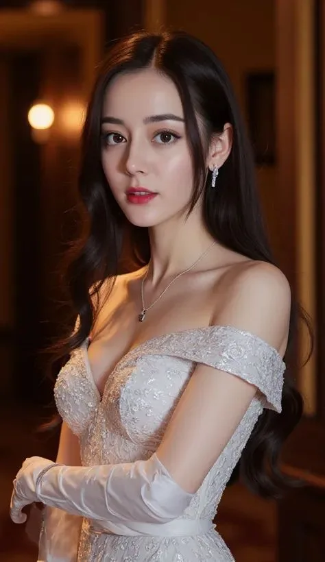 女子身穿白色露肩蕾丝婚纱 — Sonra