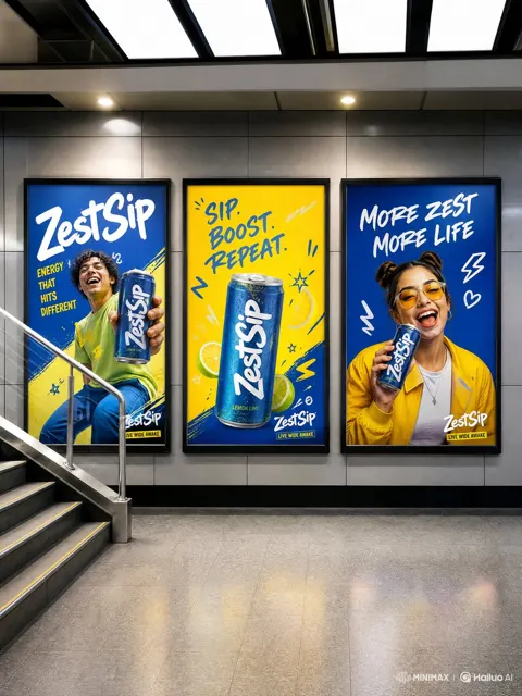 Subway station zest sip energetic ad scene