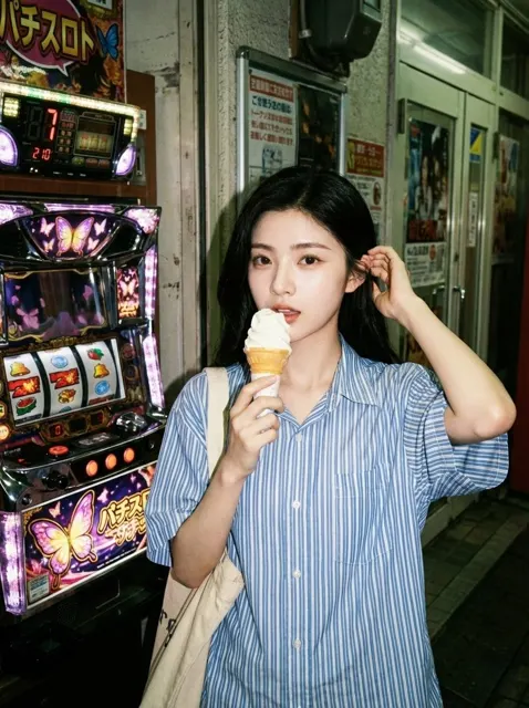 Retro film arcade ice cream girl