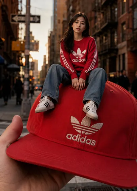 Giant baseball cap forced perspective street photography