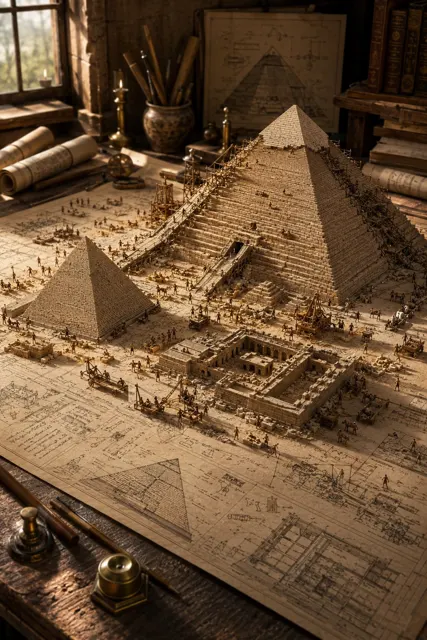 Ancient civilization construction diorama blueprints