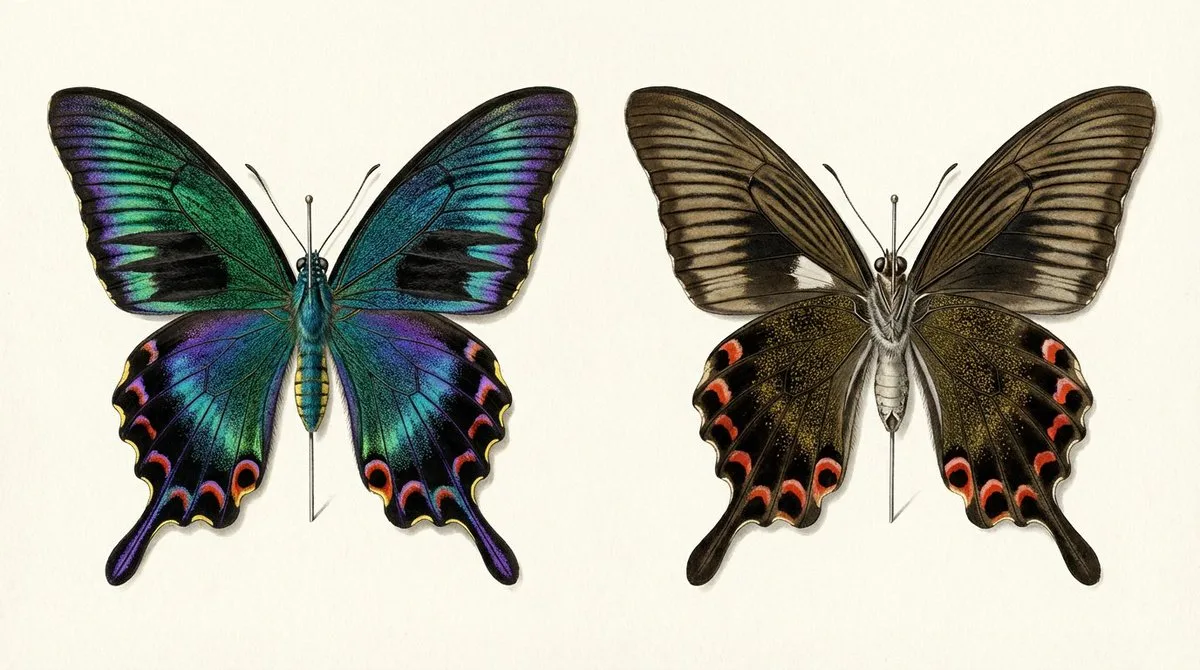 Butterfly specimen gloss comparison — After