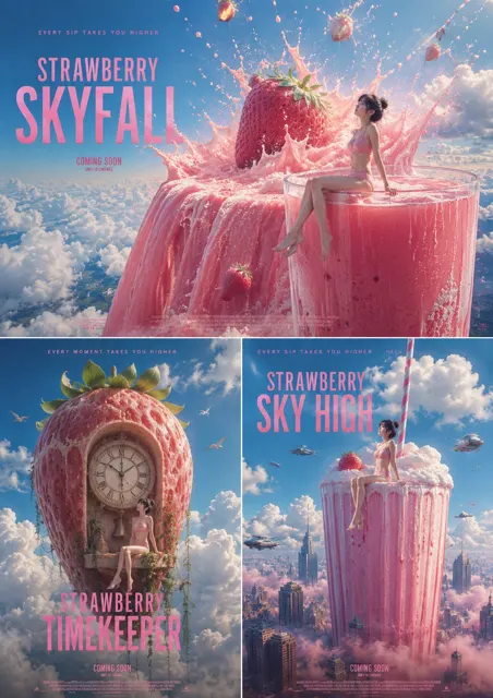 Giant strawberry milkshake girl poster