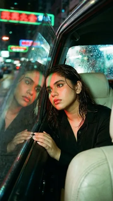 Wong kar wai rainy taxi portrait