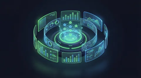 Neon dark future tech isometric
