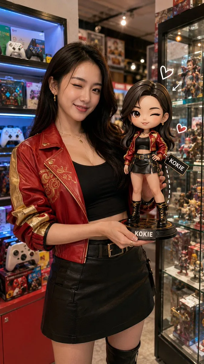 Photorealistic woman matching toy collectible store — After